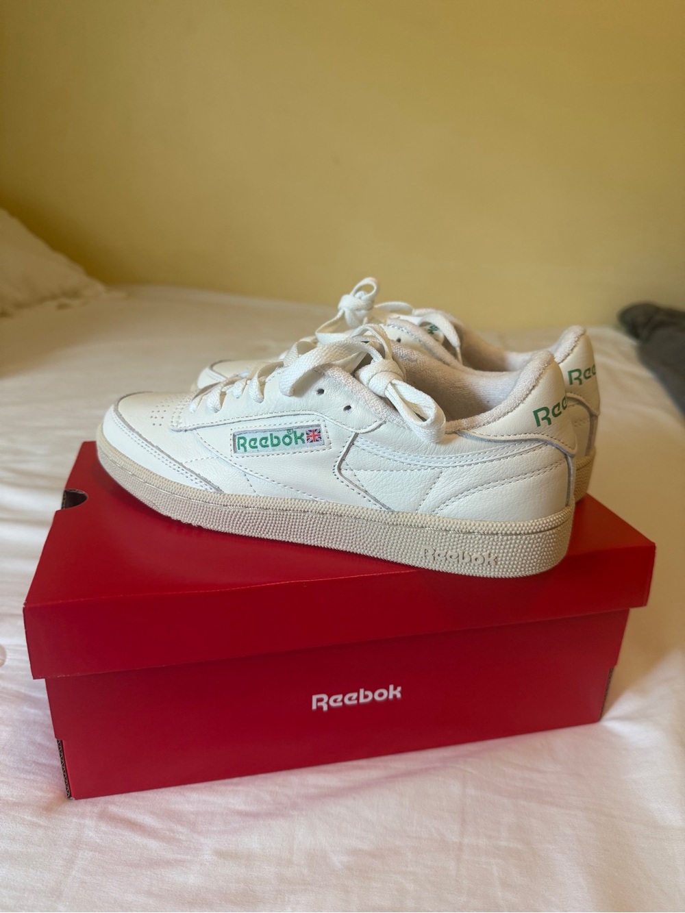 Reebok White Low-Top Sneakers with Green Logo Accents